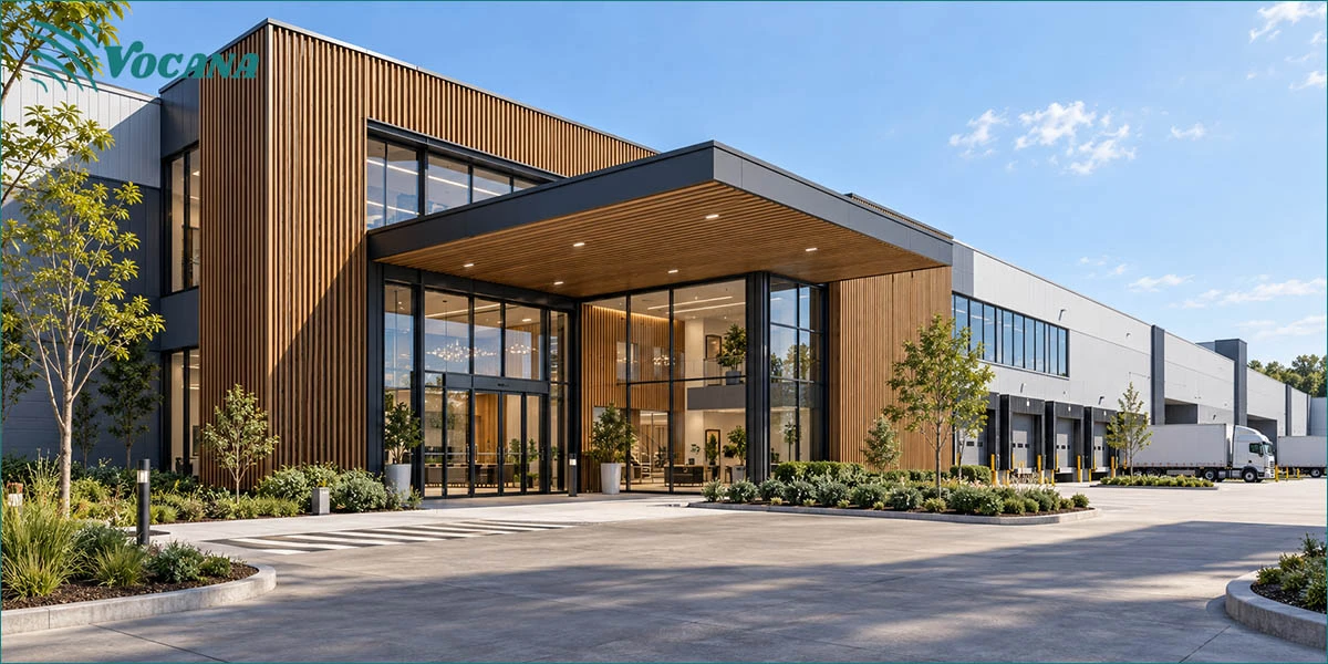 WPC Cladding For Industrial Park Offices Warehouse Entrances WPC Cladding For Industrial Park Offices Warehouse Entrances